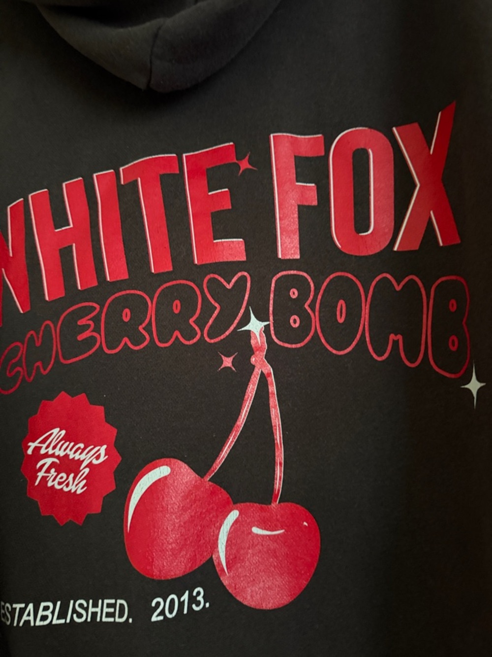 White Fox Charcoal Hoodie with Pink Cherry Logo - Picture 5 of 7